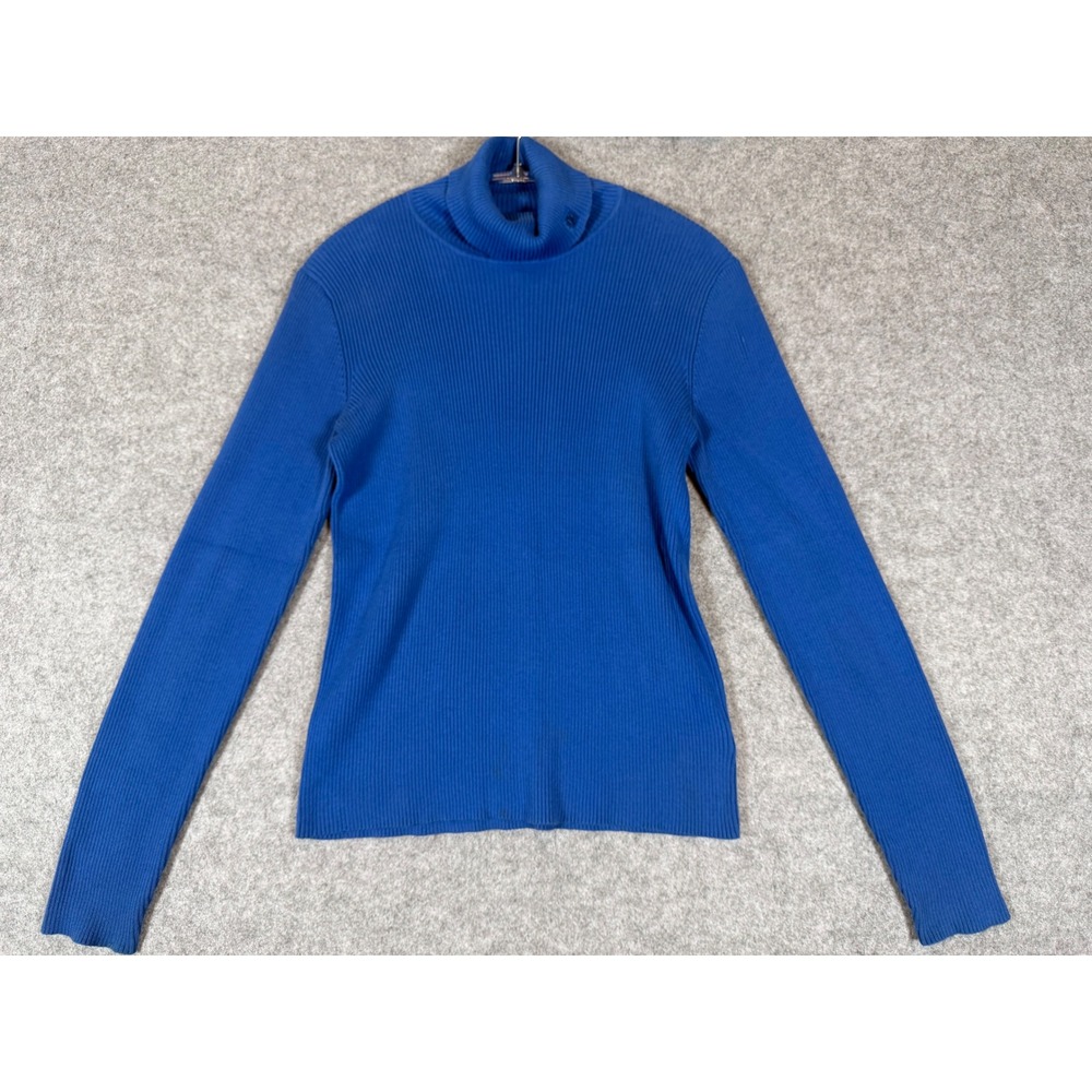 Lauren Ralph Lauren Turtleneck Sweater Womens M Blue Vintage Ribbed Cotton